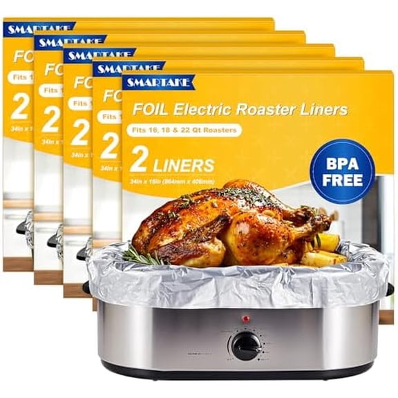 Foil Electric Roaster Liners, 10-Count Disposable Turkey Oven Cooking Bags, Fits 16, 18, 22 Quart Roaster Pan, Instant Cleanup for Thanksgiving Christmas, 16 x 34 Inch