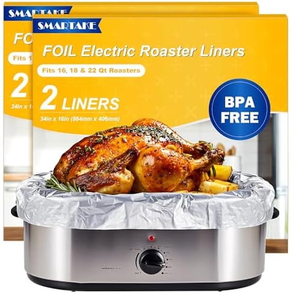Foil Electric Roaster Liners, 4-Count Disposable Turkey Oven Cooking Bags, Fits 16, 18, 22 Quart Roaster Pan, Instant Cleanup for Thanksgiving Christmas, 16 x 34 Inch