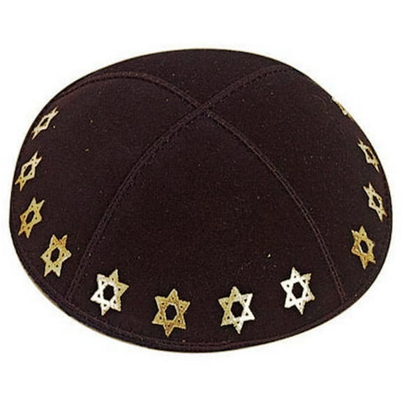 Foil Embossed Suede Kippah - Stars of David (Golden Stars)