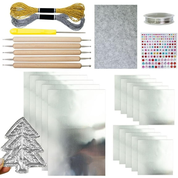 Foil Embossing Kit, Metal Embossing Foil Sheets Art Kit, Foils Art Accessory Set, Gold/Silver Foils Sheets Decorative Tools, Engraving Painting Tool for Craft Tin Aluminum Roll Paper