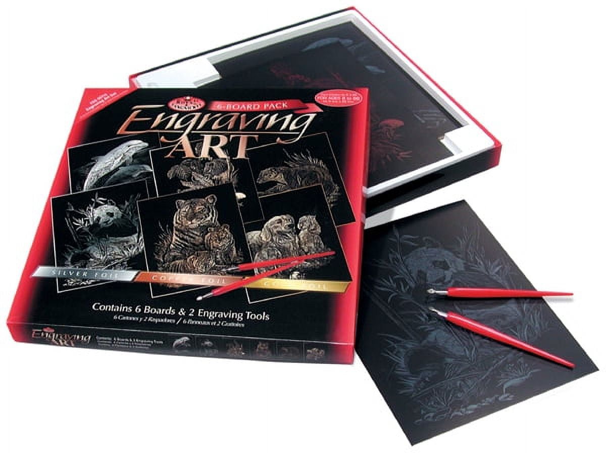 Foil Engraving Art Kit Value Pack 8"X10"Dolphin, Panda, Tiger, Mice