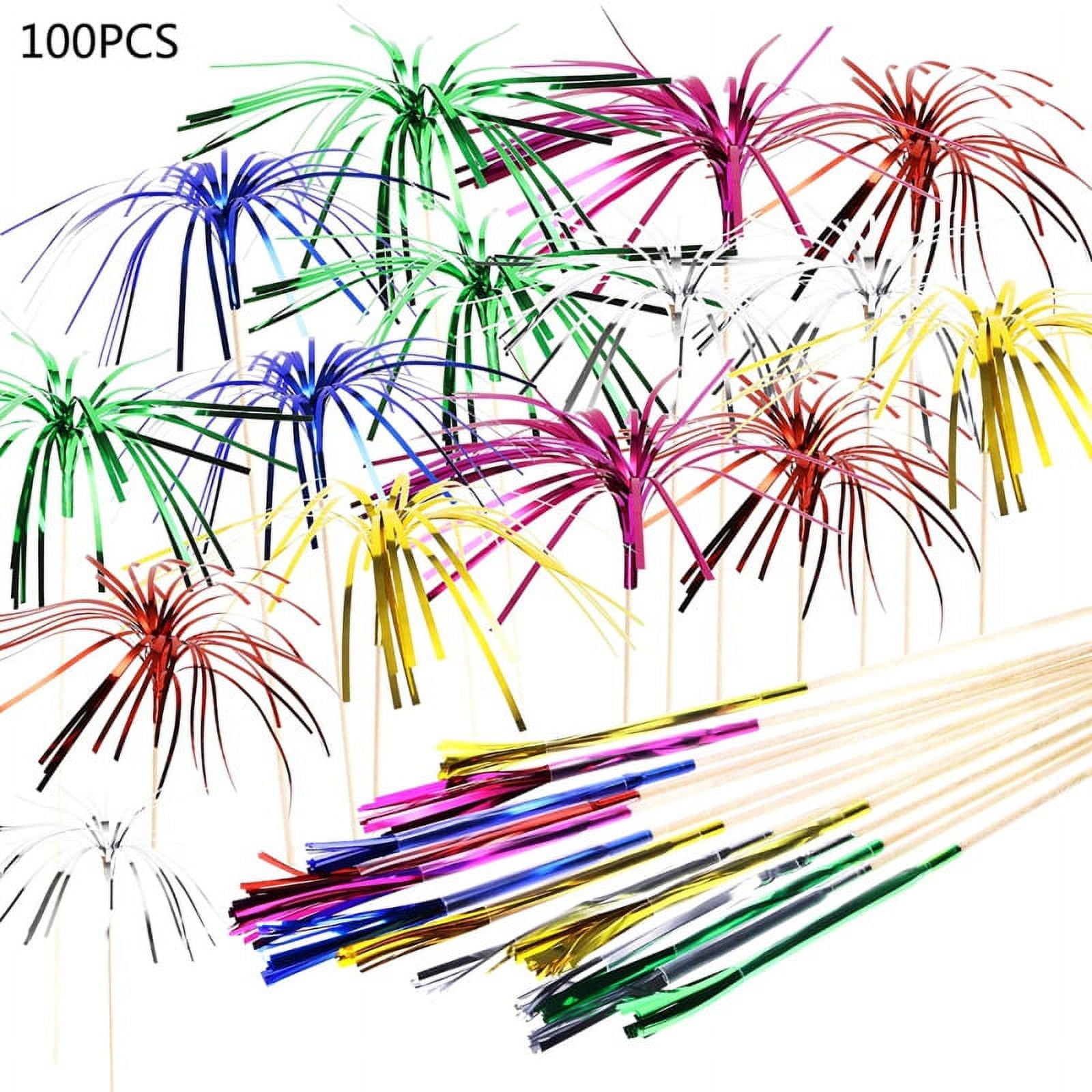 Foil Frill Firework Cupcake Picks Party Cake Toppers Food Picks, 100Pcs ...