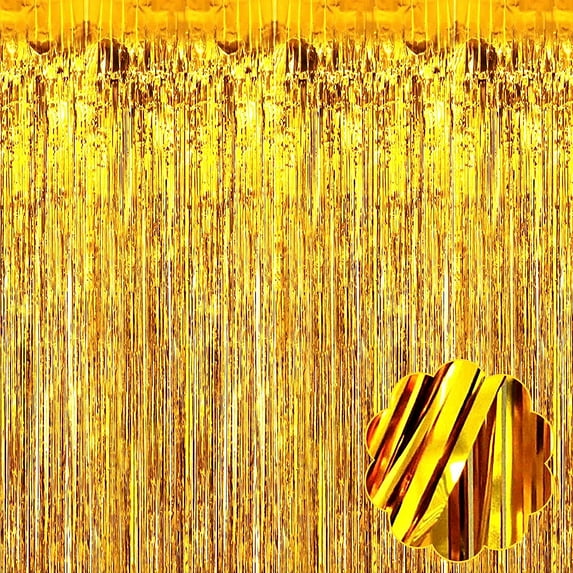 Foil Fringe Backdrop,Foil Fringe Curtains, Topboutique 1 x 2 m/ 3.3 x 6.6 feet Metallic Fringe Curtains for Party Prom Birthday Favors Decoration (Gold)