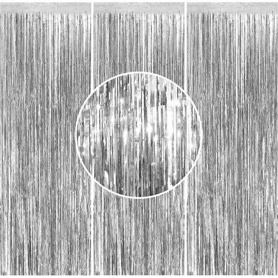 Foil Fringe Backdrop,Topboutique Metallic Tinsel Foil Fringe Curtain For Birthday Wedding Baby Shower Party 6.5 feet DIY Backdrop Photo Booth Prop Decoration (Silver)