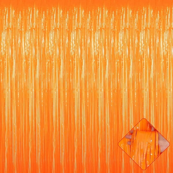 Foil Fringe Curtain, 1 Pack Foil Fringe Shimmer Curtains Door Window Decoration Streamers for Christmas, Birthday, Halloween Party Supplies 3.3ft*6.56ft - Macaroon Orange