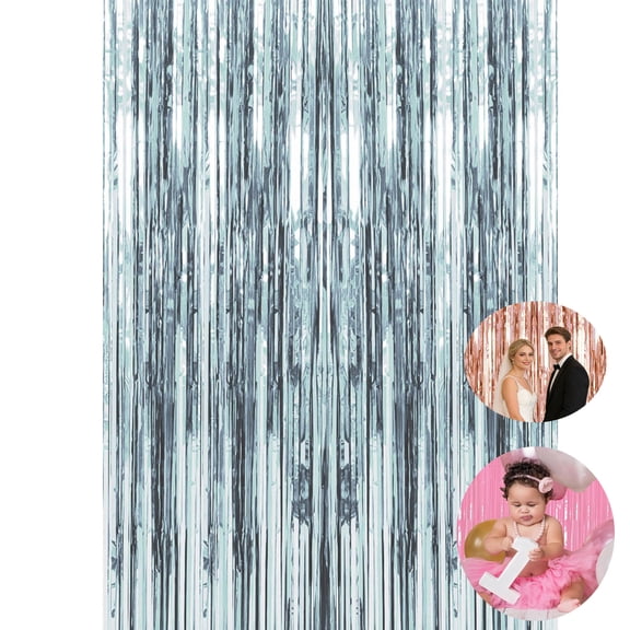 Foil Fringe Curtain Backdrop (39.37x78.74in) Party Decorations Tinsel Streamers for Birthday Graduation Baby Shower Light Blue Wedding