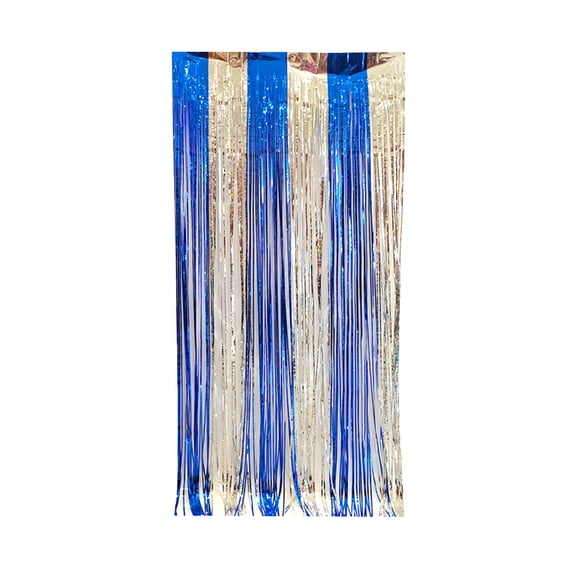 Foil Fringe Curtain, Blue Silver Bicolor, 6.6ft Length Tinsel Backdrop, 1 Pack for Valentine's Day Birthday Wedding Bridal Shower Holiday Party Photo Booth Background Decorations