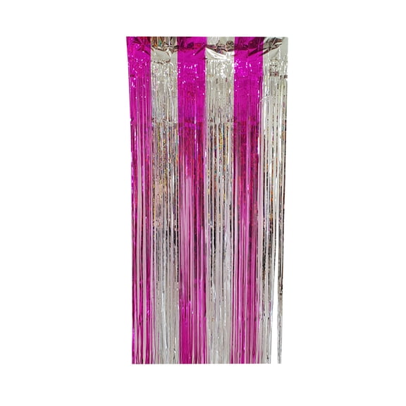 Foil Fringe Curtain, Dual Tone Rose Pink Silver, 6.6ft Tinsel Backdrop 1 Pack, for Valentine's Day Birthday Bachelorette Party Photo Background Wall Decorations Indoor Outdoor Celebration Decor