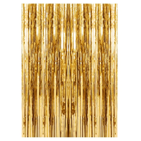 Foil Fringe Curtain Party Backdrop Streamers Metallic Tinsel Photo Booth Prop for Celebrations 3x7 Feet Gold