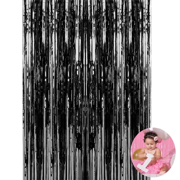 Foil Fringe Curtain Party Decorations Tinsel Streamers Backdrop for Birthday Graduation Bachelorette Halloween Black Christmas