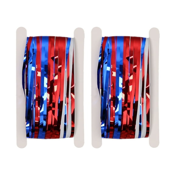 Foil Fringe Curtains - 2 Packs Sparkle Metallic Curtains Party Photo Booth Decor-RED SLIVER BLUE
