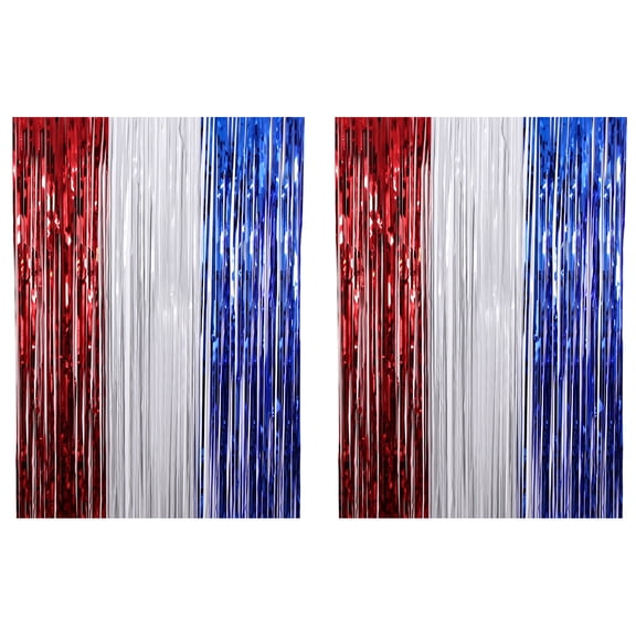 Foil Fringe Curtains - 2 Packs Sparkle Metallic Curtains Party Photo Booth Decor-RED WHITE BLUE
