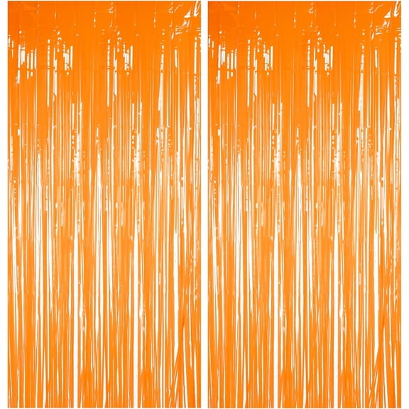 Foil Fringe Curtains Halloweens Decorations - Orange Tinsel Photo Backdrop Party Streamers for St Patricks Day, Easter, Birthdays, Fall, Pumpkin Theme, Thanksgiving, Basketball Party Decorations