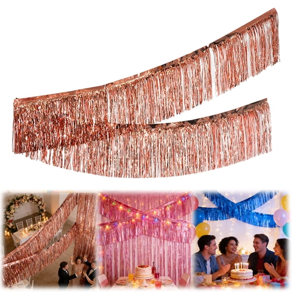 Foil Fringe Garland Champagne Wall Hanging Fringe Banners For Car Floats Halloween Bridal Shower Wedding Birthday Easter Graduation Holiday Decoration