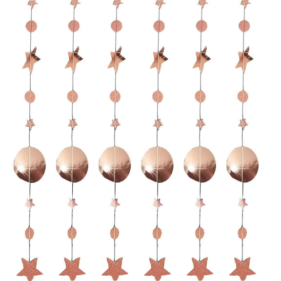 Foil Fringe Garland Tinsel Steamers - 3 Pcs 39FT Round Star Shape Metallic Streamers for Patriotic Party, Parade Floats, Memorial Day, Independence Day, 4th of July Decorations(Rose Gold)