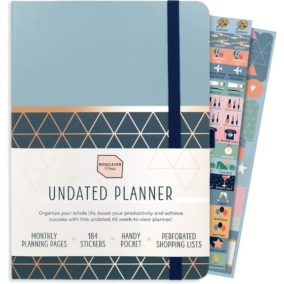 Foil Geometric Undated Planner. Undated Weekly Planner to Schedule, Plan & Organize. Agenda Planner with Tear Out Grocery Lists, Monthly Planning, Planner Stickers & More