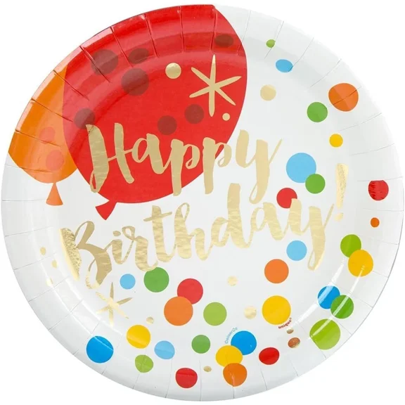 Foil Glitzy Rainbow Happy Birthday Dinner Plates, 8Ct