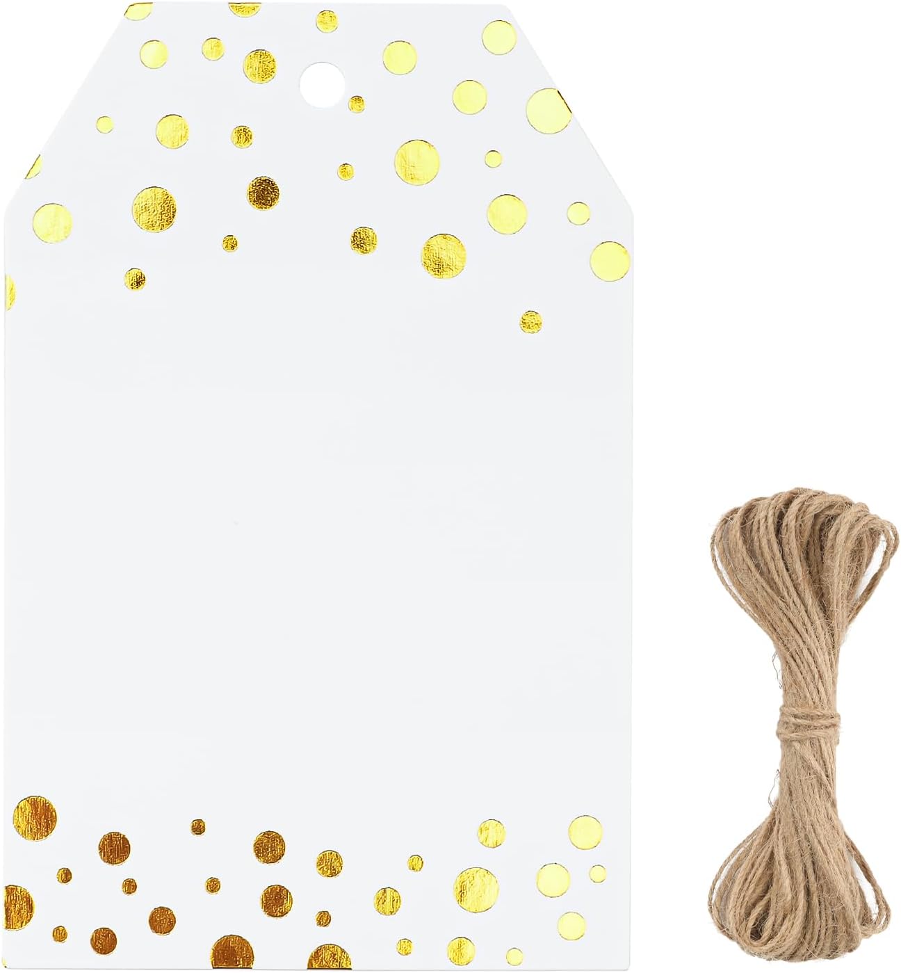 Foil Gold Dots Gift Tags, White Paper HangTags with String, Metallic ...