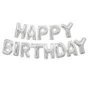 Foil "HAPPY BIRTHDAY" Letter Balloon Banner, Silver, 14ft
