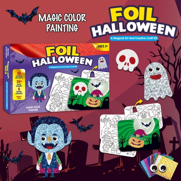 Foil Halloween Decorations DIY Sticker Set Aluminum Foil Craft Kit for Indoor Outdoor Decor Party Yard Decorations for Halloween Spooky Festive Art Activity for Home and Party Celebration