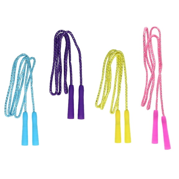 Foil Jump Ropes 7 Ft. Colorful Jumprope for Kids Girls Boys Toddler Fitness Outdoor Indoor Fun Games Skipping Rope Exercise Sports Fitness Equipment Activity and Party Favor Set of 4 (Color Varies)