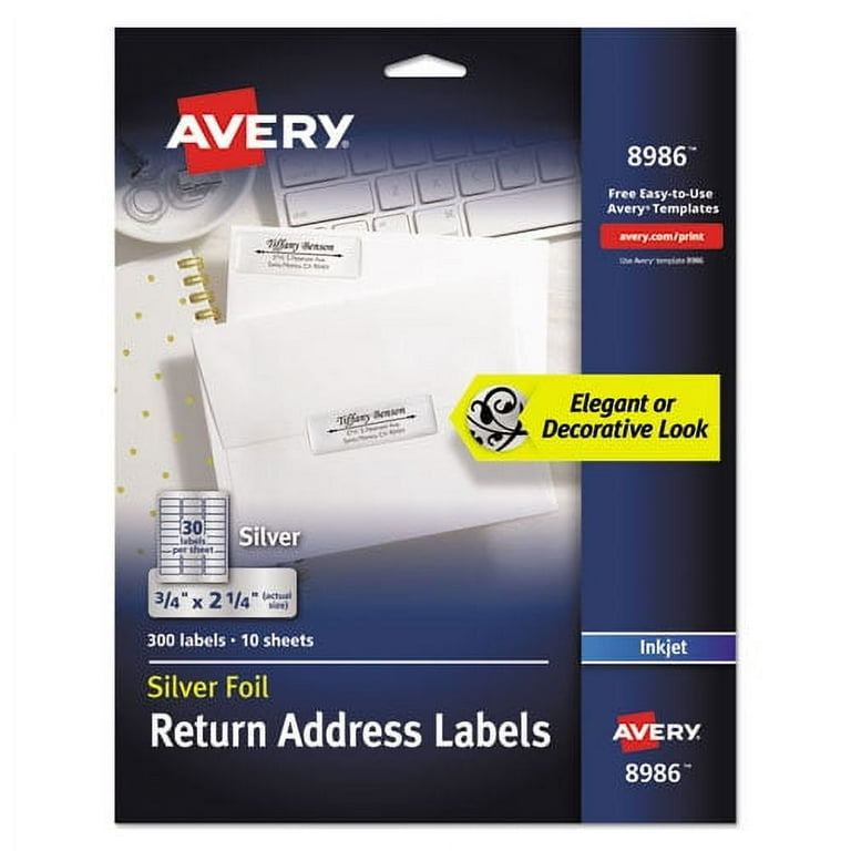 Foil Mailing Labels, Inkjet Printers, 0.75 x 2.25, Silver, 30/Sheet, 10 Sheets/Pack Foil Mailing Labels, Inkjet Printers, 0.75 x 2.25, Silver, 30/Sheet, 10 Sheets/Pack