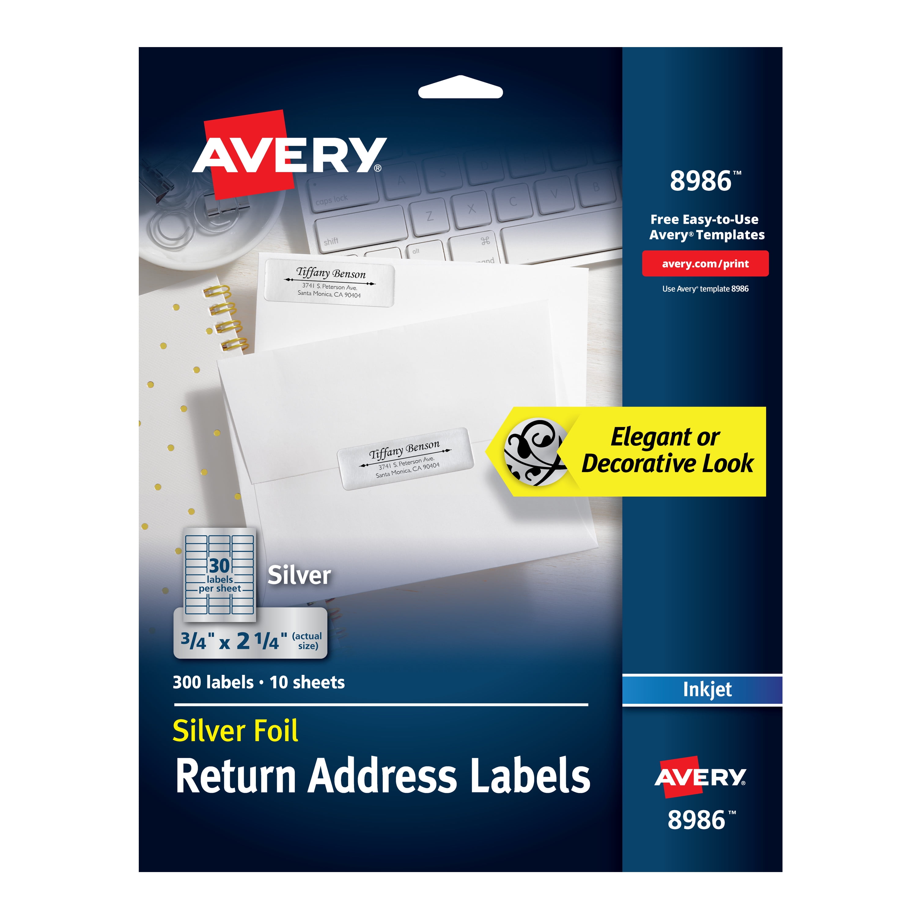 Foil Mailing Labels, Inkjet Printers, 0.75 x 2.25, Silver, 30/Sheet, 10 Sheets/Pack Foil Mailing Labels, Inkjet Printers, 0.75 x 2.25, Silver, 30/Sheet, 10 Sheets/Pack