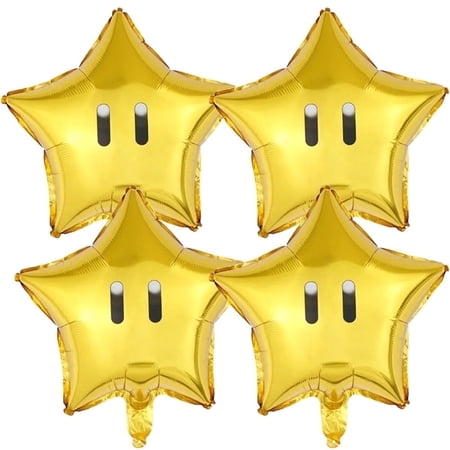 4 PCS Foil Mari Star Balloons Game Theme Birthday Party Balloons Super Star Balloons