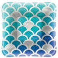 Foil Ocean Blue Scallop Print Square Appetizer Plates, 8ct