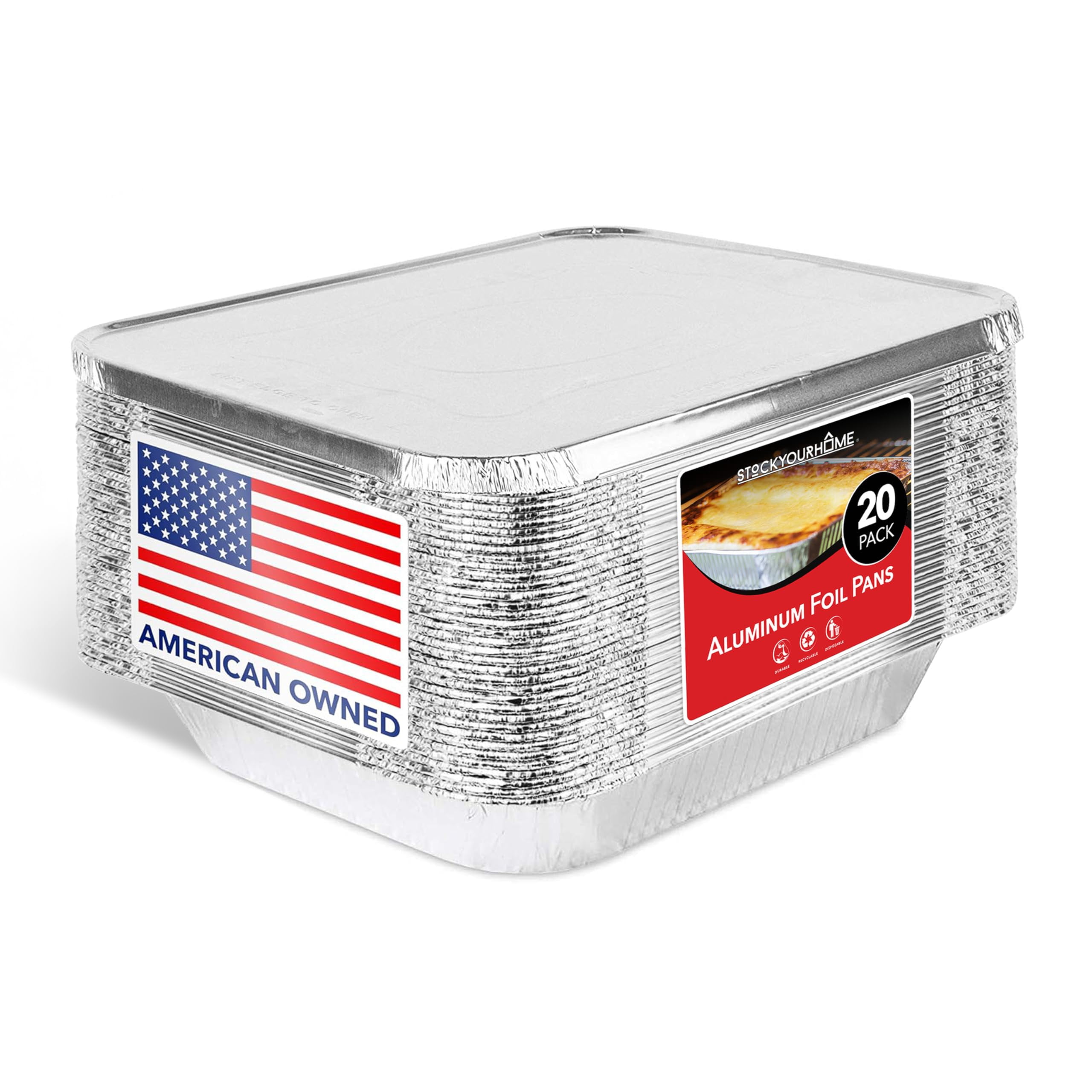 Foil Pans with Lids - 9x13 Aluminum Pans with Covers - 20 Foil