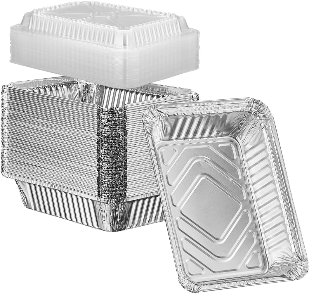 GUSTO Aluminum Foil Pans Disposable Food Containers with Lids, 8" x 5" 50-Pack