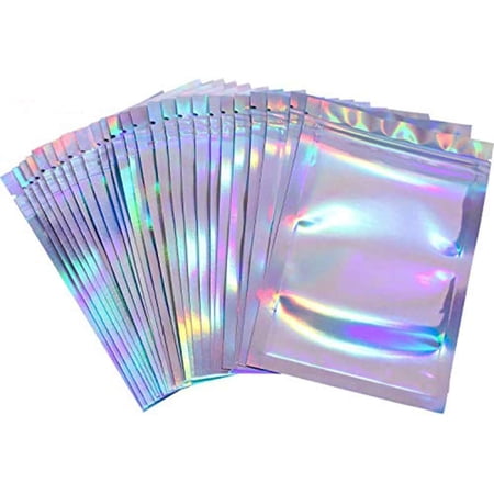 Foil Pouches,100 Pieces Resealable Mylar Zip Lock Bags Rainbow, Flat Foil Pouches Smell Proof Food Storage Gift Package Supplies (5.5 x 7.9''/14cm x 20cm)