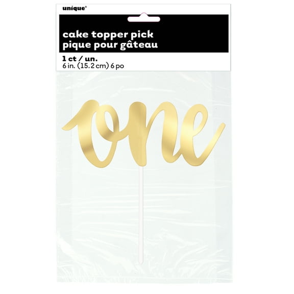 Foil Script "One" Cake Topper, 6 in, Gold, 1ct