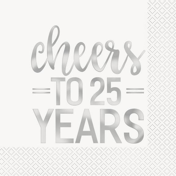 Foil Silver Cheers to 25 Years Paper Luncheon Napkins, 6.5 in, 16ct