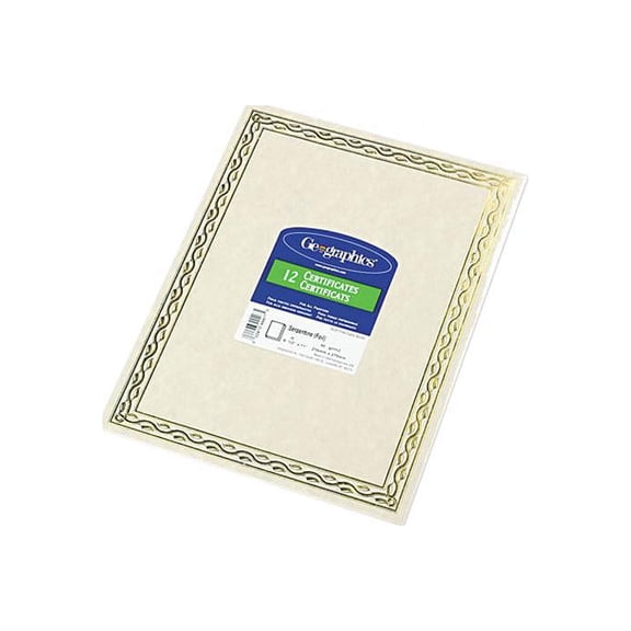 Foil Stamped Award Certificates, 8-1/2 x 11, Gold Serpentine Border, 12/Pack
