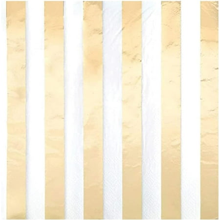 Foil Striped Paper Lunch Napkins, Gold, 16ct