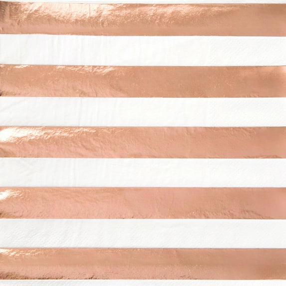Foil Striped Paper Lunch Napkins, Rose Gold, 16ct
