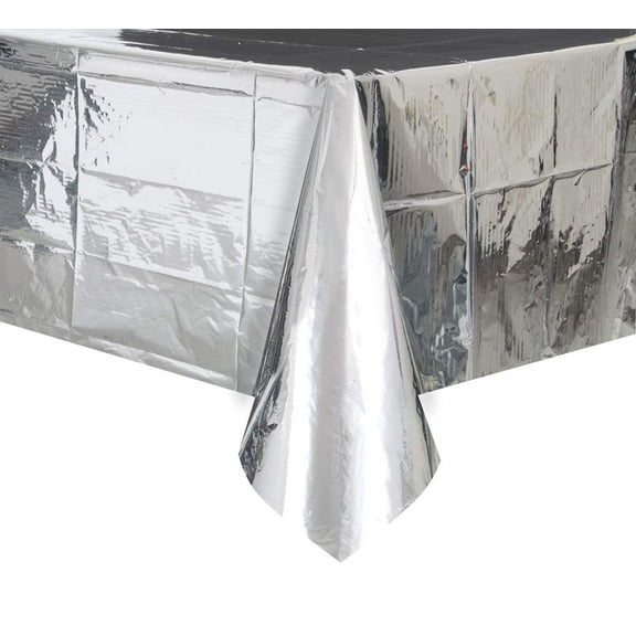 Foil Tablecloth, 108 x 54 in, Silver, 1ct