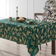 Threadmade Pine Foil Fabric Holiday Tablecloth, Green - 60"W x 84"L