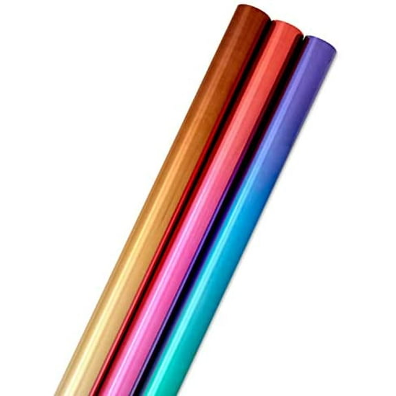 Foil Wrapping Paper Rolls - Ombre Blue & Green, Silver & Gold, Red & Purple Gift Wrap Paper (Set of 3 Rolls: 60 sq. ft. ttl.) for Birthday, Christmas, Wedding, Graduation, All Occasion