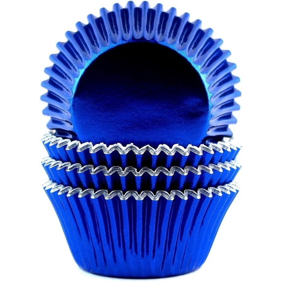 Foil cupcake liners, standard baking cups 100 count, premium grade metallic navy blue cupcake wrappers, non stick easy peel sturdy paper, perfect for birthday wedding holiday party,navy blue