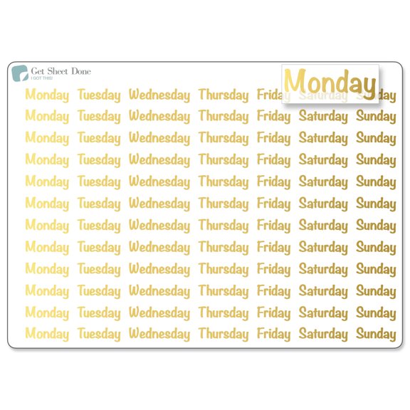 Foiled Week - Font B Planner Stickers/ DIY Calendar Stickers / Script Text / Bullet Journaling / Bujo / Essential Productivity Stickers