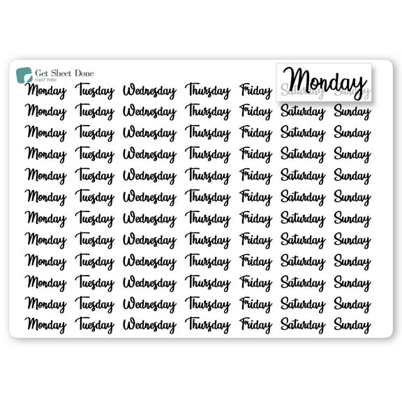 Foiled Week - Font C Planner Stickers/ DIY Calendar Stickers / Script Text / Bullet Journaling / Bujo / Essential Productivity Stickers