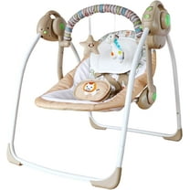 Vikua Electric Baby Swing for Infants 0-6 Months,Portable Foldable Infant Swing with 6 Speeds & Soothing Music,Baby Swing for Newborns,Khaki