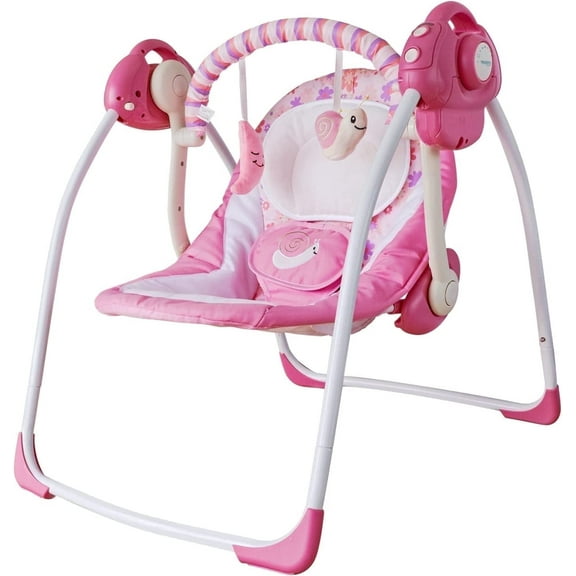 Vikua Baby Swings for Infants,Foldable Baby Swing with Adaptable Speeds,Music,0-9 Months,Pink