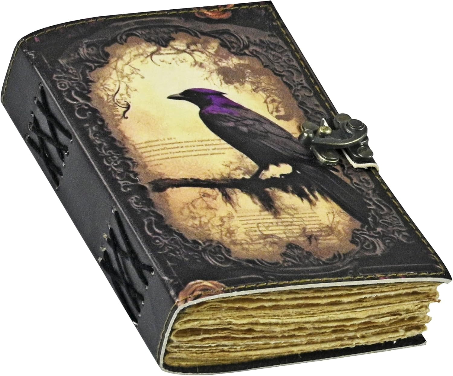 Foja Handicraft Leather Journal Gothic Notebook The Raven Grimoire Print - Vintage Handamde Journal Book of Shadows Witchcrafts Journal Gifts for Men 7x5 inch