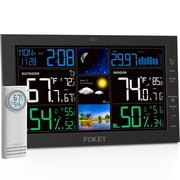 FOKEY 7.5" Color Display Digital Weather Station for Home with 1 Outdoor Sensor, Indoor Outdoor Thermometer with Humidity Monitor, Alarm, Forecast, Black