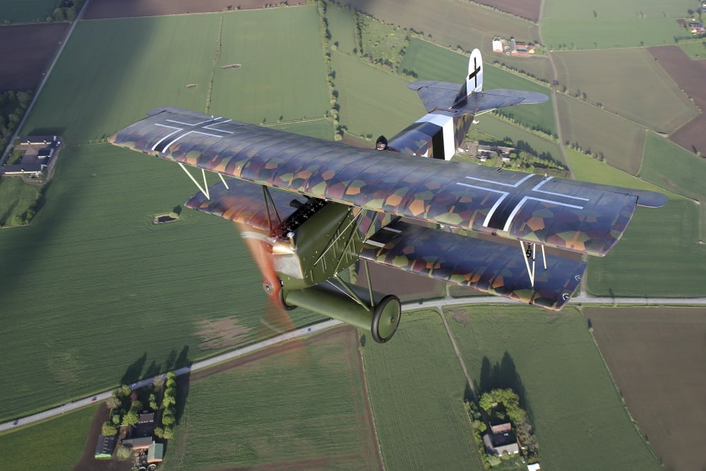 Fokker DVII World War I replica fighter in the air Canvas Art - Daniel KarlssonStocktrek Images (18 x 12)