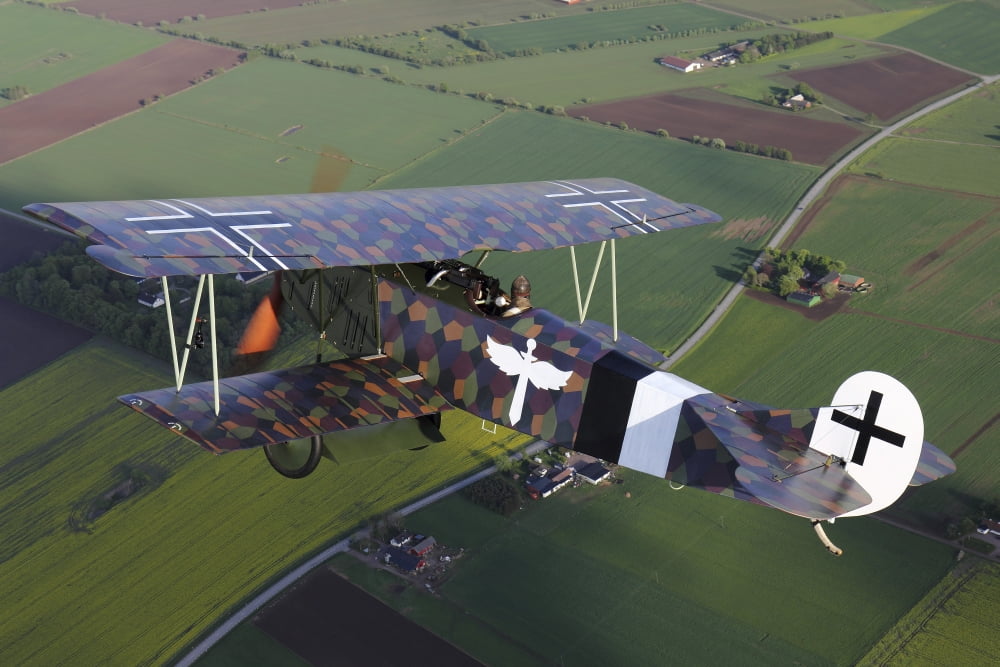 Fokker DVII World War I replica fighter in the air Canvas Art - Daniel KarlssonStocktrek Images (35 x 24)