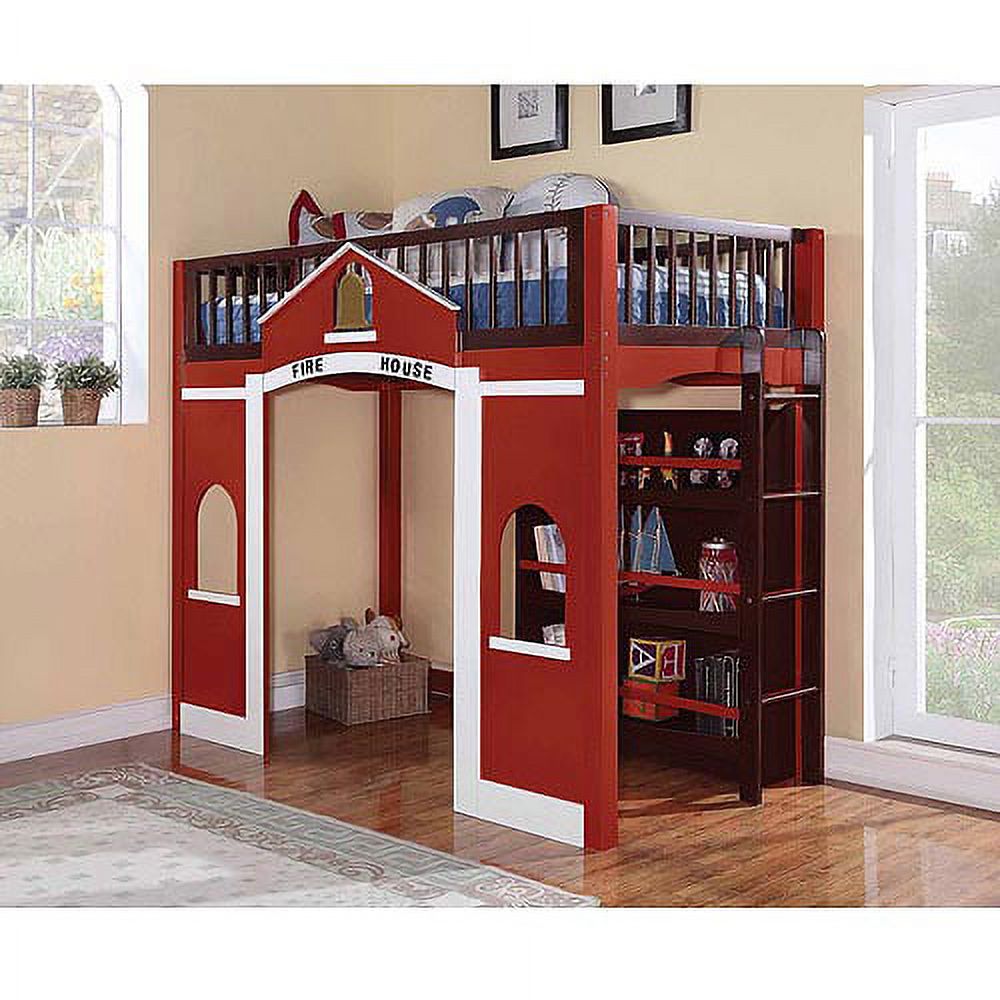Fola Collection Fire House Twin Loft Bed, Red and Espresso - image 1 of 1